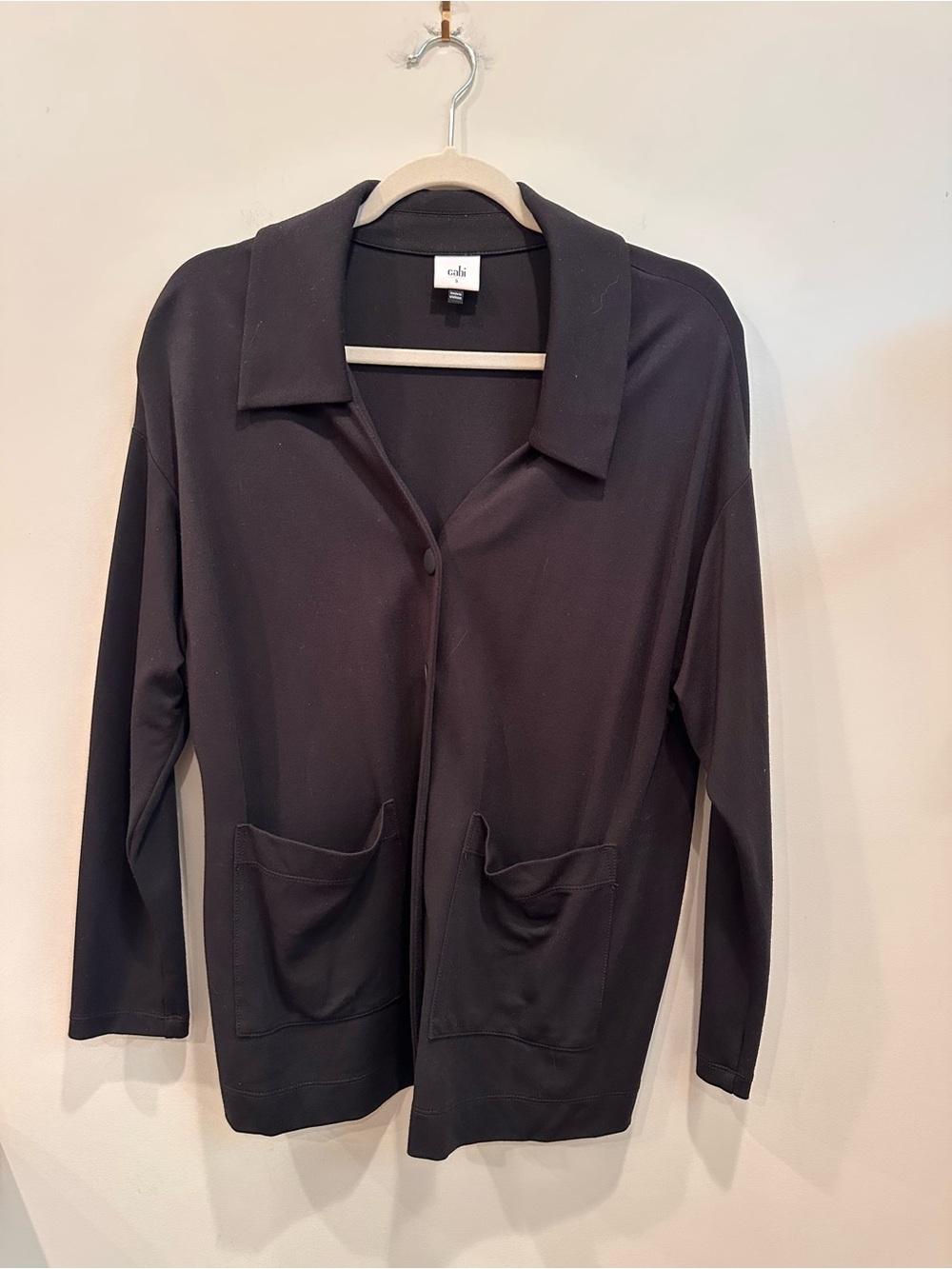 Cabi Elemental Topper Jacket Front Pockets Snap Closure Stretchy Neutral Sz S